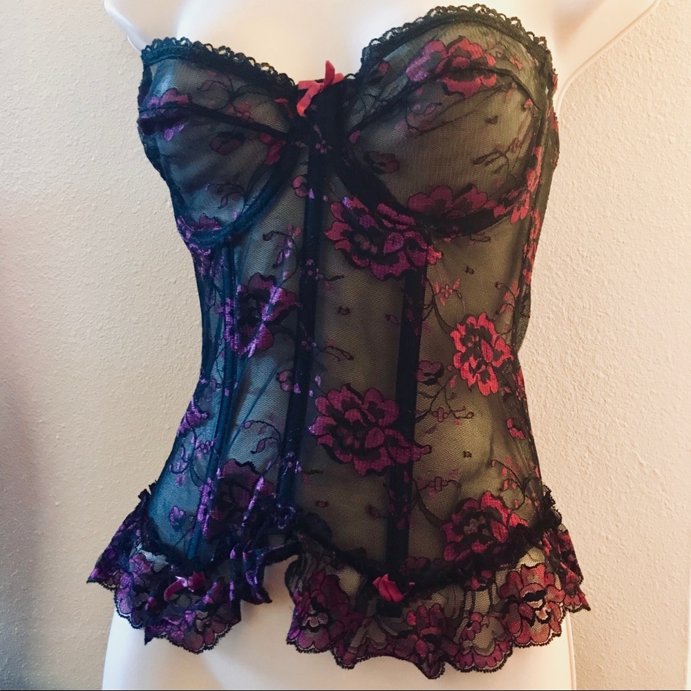 vintage sheer black floral lingerie corset
